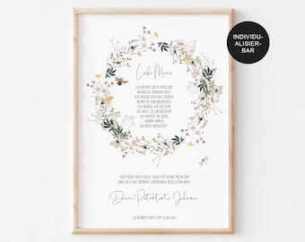 Godparent letter for baptism "meadow flowers" personalized for the godchild - baptism gift girl - godparent certificate and baptism letter