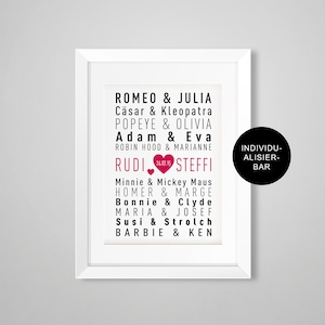 Poster dream couples personalized as a wedding gift, wedding anniversary gift, love couples, famous couples, wedding couple, print image 2