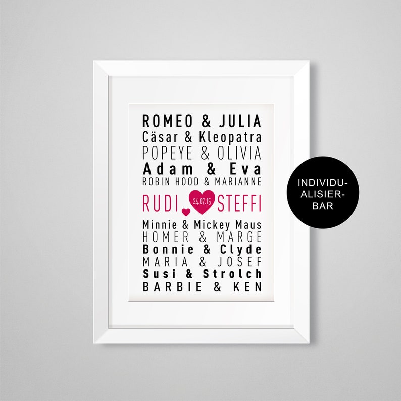 Poster dream couples personalized as a wedding gift, wedding anniversary gift, love couples, famous couples, wedding couple, print image 2