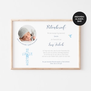 Godparent letter baptism "Cross" - gift godmother or godfather personalized - baptism gift godchild boy - baptism letter