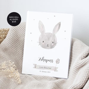 Zahnpass Hülle Hase personalisiert für das zahnärztliches Untersuchungsheft, U-Heft Zahnarzt, Umschlag, Kinderpass, Geschenk Geburt
