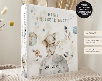 Kindergarten folder "Astronaut Elephant" personalized with name as a gift / folder and ring binder for nursery school or daycare / A4