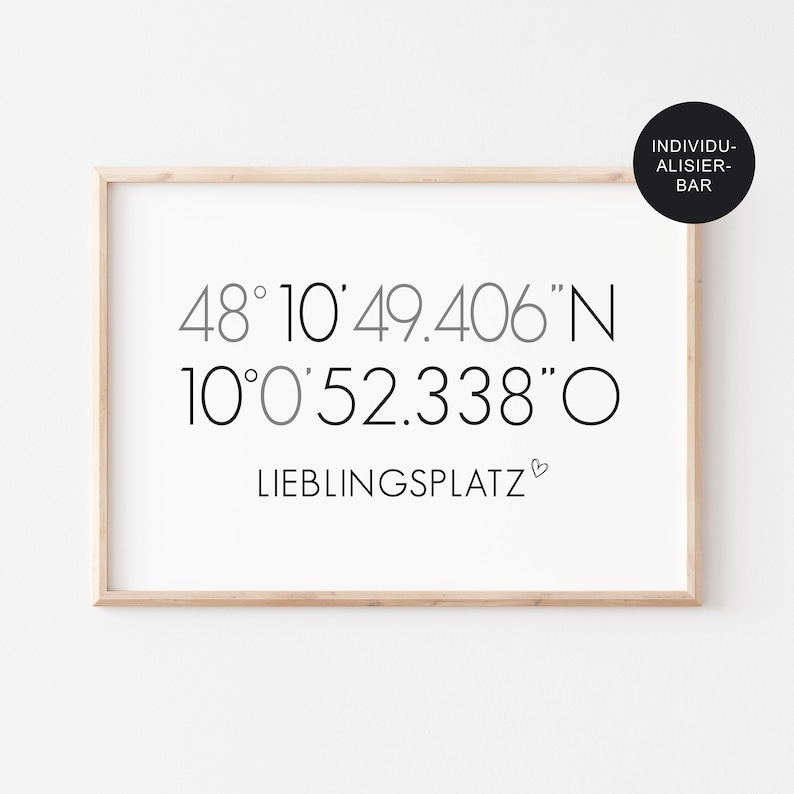 Koordinaten Bild & Poster Lieblingsplatz personalisiert für Zuhause // Familienposter als Einzugsgeschenk oder Umzug in Schwarz Weiß Bild 1