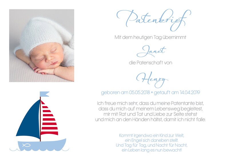 Godparent letter Ship personalized as a baptism gift from the godchild to the godfather or godmother godparent certificate and baptismal certificate image 3