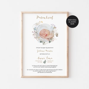 Patenbrief "Wiesenblumen" mit Foto personalisiert als Geschenk zur Taufe für Patentante oder Patenonkel vom Patenkind // digital download