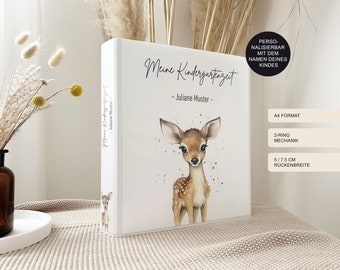 Kindergarten folder "Fawn" personalized with name as a gift / folder and ring binder for nursery school or daycare / DIN A4