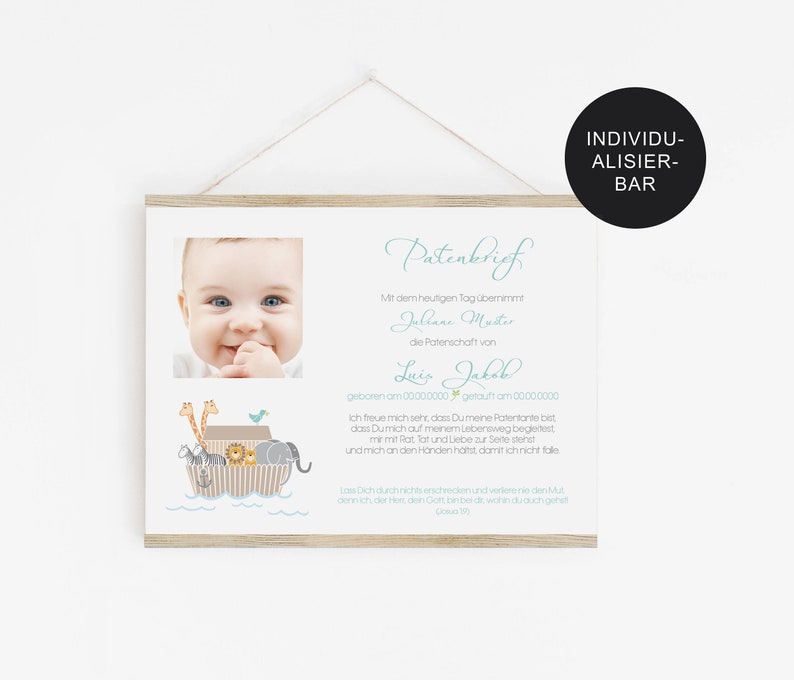 Godparent letter baptism Arche personalized to the godchild gift for baptism boy godparent certificate and baptism letter image 2