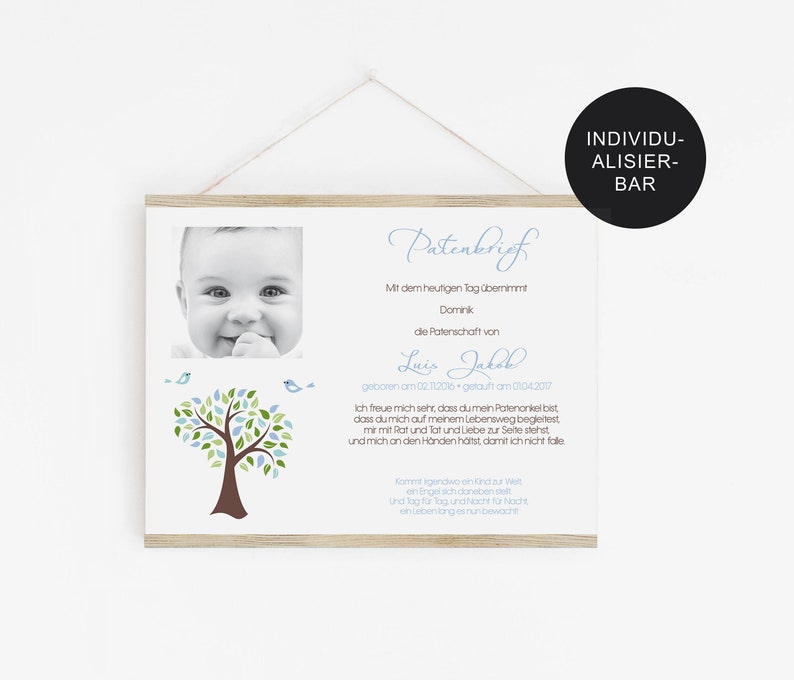 Godparent letter baptism Tree of Life baptism gift for godchild personalized godparent certificate boy baptism letter digital PDF image 4