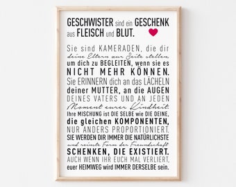 Poster Geschenk Schwester oder Bruder – Geschwisterliebe – Schwesternliebe – Liebeserklärung – Geburtstagsgeschenk