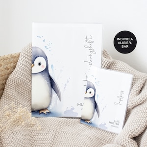 U-Heft Hülle/Impfpass personalisiert "Pinguin" – Geschenkidee Geburt Baby und Neugeborenes – frischgebackene Eltern – Untersuchungsheft