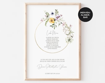 Godparent letter meadow flowers personalized gift baptism godchild, godfather or godmother, baptism gift, gift girl, baptism letter