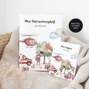 U-Heft Hülle/Impfpass personalisiert "Feuerwehr" – Geschenk Geburt Baby Junge und Neugeborenes – Geschenkidee Schutzhülle Untersuchungsheft