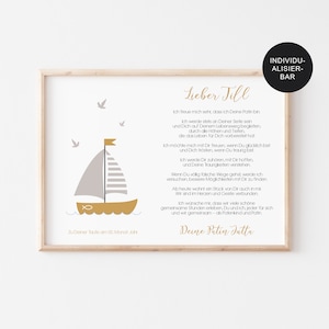 Patenbrief Taufe "Schiff" für das Patenkind personalisiert als Geschenk zur Taufe – Taufgeschenk Junge – Taufbrief mit Taufspruch