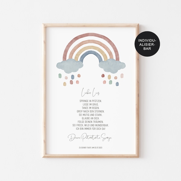 Godparent letter baptism "Colorful Rainbow" - gift baptism godchild personalized girl and boy - godparent certificate and baptism letter digital PDF