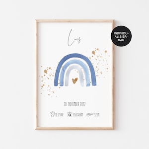 Geburtstafel Poster "Regenbogen" mit personalisierten Geburtsdaten – Geburtsposter Jungen – Geschenk zur Geburt – Geburtsbild