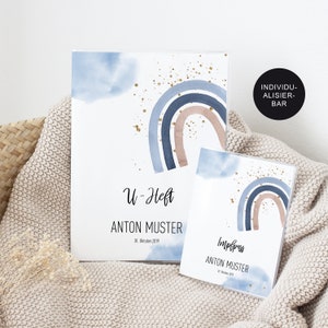 U-Heft Hülle Junge "Regenbogen" mit Impfpass personalisiert / Untersuchungsheft im Set als Geschenk zur Geburt / Schutzhülle