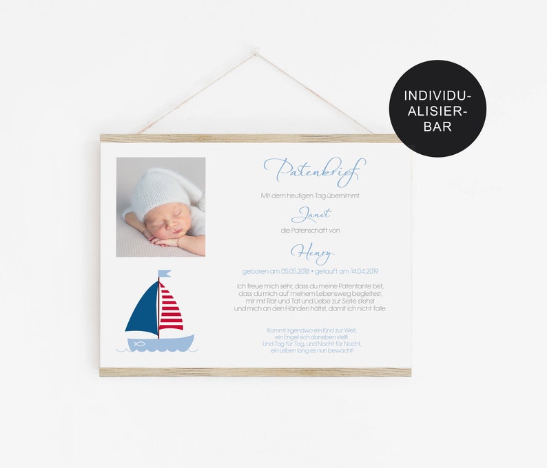 Godparent letter Ship personalized as a baptism gift from the godchild to the godfather or godmother godparent certificate and baptismal certificate image 2