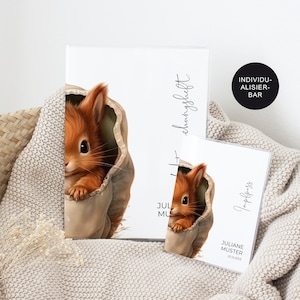 U-Heft Hülle/Impfpass personalisiert "Eichhörnchen" – Geschenk Geburt Baby und Neugeborenes – Geschenkidee Schutzhülle Untersuchungsheft