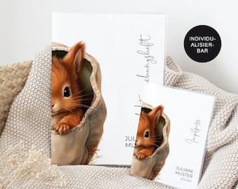 U-Heft Hülle/Impfpass personalisiert "Eichhörnchen" – Geschenk Geburt Baby und Neugeborenes – Geschenkidee Schutzhülle Untersuchungsheft