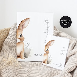 U-Heft Hülle/Impfpass personalisiert "Hase" – Geschenk Geburt Baby Junge Mädchen Neugeborenes – Geschenkidee Schutzhülle Untersuchungsheft