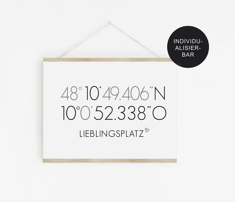 Koordinaten Bild & Poster Lieblingsplatz personalisiert für Zuhause // Familienposter als Einzugsgeschenk oder Umzug in Schwarz Weiß Bild 2