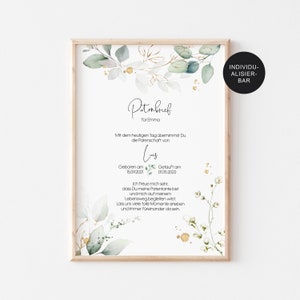 Godparent letter godmother & godfather "Eucalyptus" personalized - baptism gift godparents - godparent certificates and baptism letter