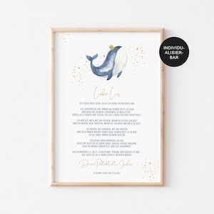 Lettre de parrainage baptême "Baleine" - cadeau de baptême pour filleul personnalisé - certificat de parrainage et cadeau pour garçon - lettre de baptême - PDF