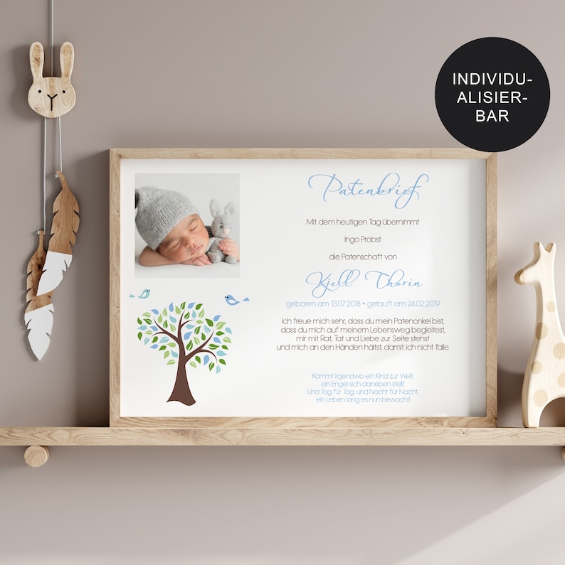 Godparent letter baptism Tree of Life baptism gift for godchild personalized godparent certificate boy baptism letter digital PDF image 2