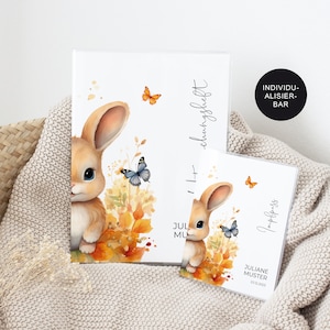 U-Heft Hülle/Impfpass personalisiert "Hase" – Geschenk Geburt Baby Junge Mädchen Neugeborenes – Geschenkidee Schutzhülle Untersuchungsheft