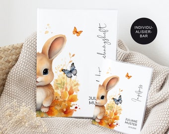 U-book cover/vaccination certificate personalized "Rabbit" - gift birth baby boy girl newborn - gift idea protective cover examination booklet