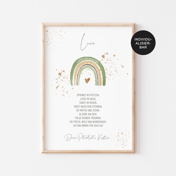 Godparent letter for baptism "Rainbow" – Personalized baptism gift for godchild – Godparent certificate and baptism gift for boys