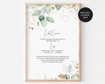 Godmother gift I godparent letter baptism eucalyptus personalized as a christening gift I baptism godchild I godparent certificate I name consecration I PDF