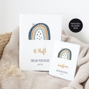 Set Uheft hülle und Impfpasshülle "Regenbogen" Junge personalisiert – Untersuchungsheft mit 3 Fächer – Babygeschenk Geburt – Schutzhülle
