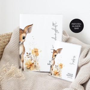 U-Heft Hülle/Impfpass personalisiert "Reh" – Geschenk Geburt Baby und Neugeborenes – Geschenkidee frischgebackene Eltern – Untersuchungsheft