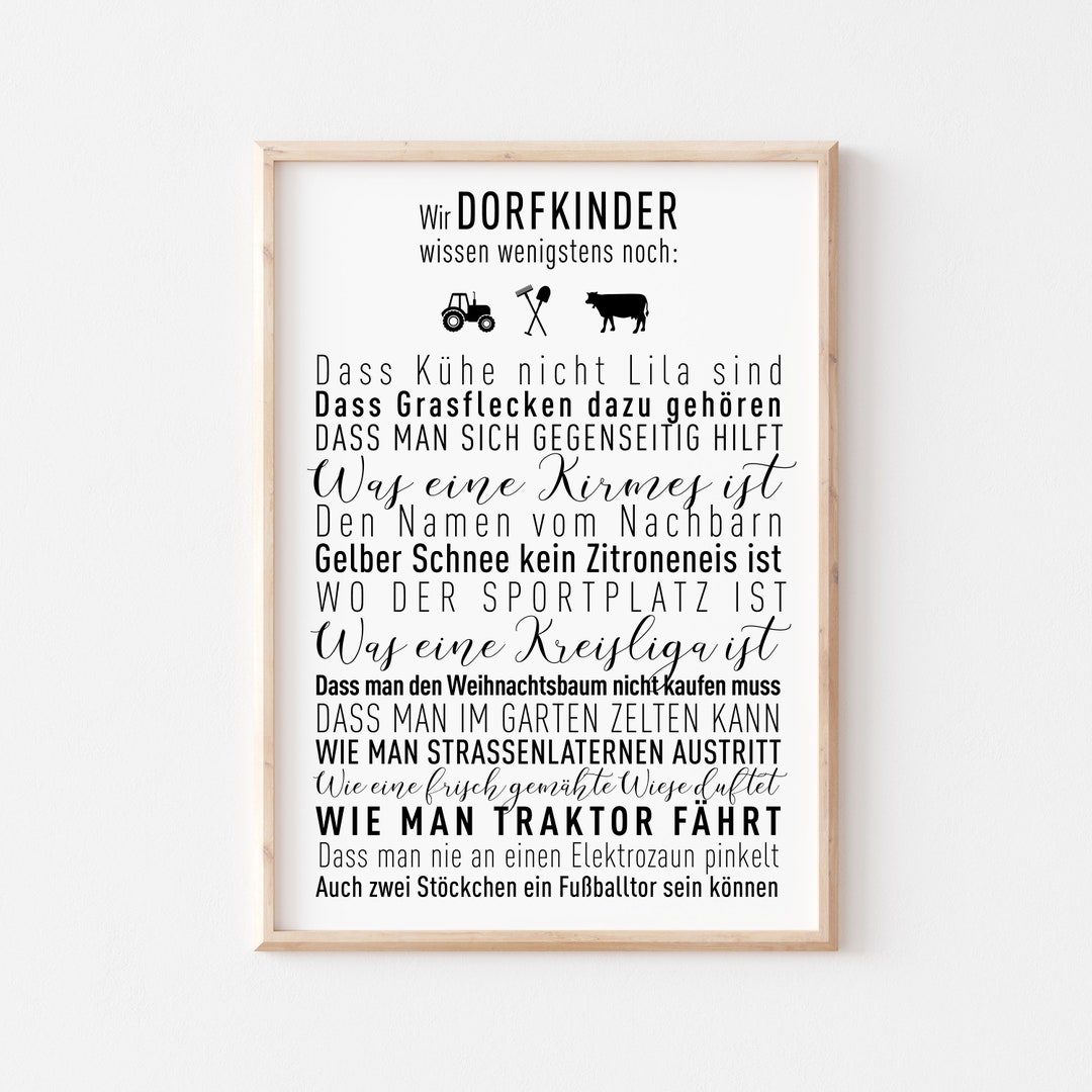 Poster Dorfkinder Schwarz Weiß Spruch Lustig Leben auf dem Dorf