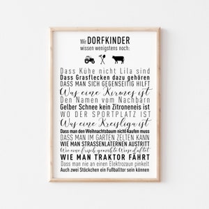 Poster "Dorfkinder" Schwarz Weiß – Spruch Lustig Leben auf dem Dorf – Geschenk Einzug – Bauernhof – Dorfleben – Kindheitserinnerungen