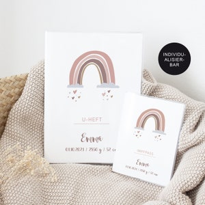 UHeft Impfpass Hülle "Regenbogen" personalisiert für Mädchen oder Junge – Untersuchungsheft Baby – Babygeschenk zur Geburt