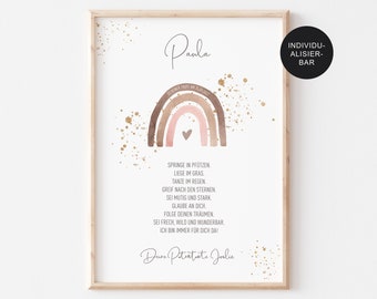 Baptism certificate "Rainbow" – Personalized baptism gift for godchild – Godparent certificate and baptism gift for girls – Baptism certificate