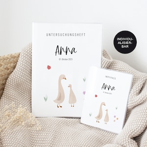 U-Heft Hülle "Gänse" mit Impfpass personalisiert mit Namen und Datum – Untersuchungsheft Baby mit 3 Fächern – Schutzhülle – Geschenk Geburt