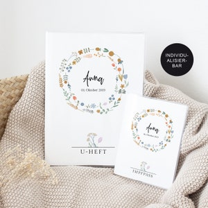U heft hülle "Blumenkranz" und Impfpass personalisiert // Schutzhülle Untersuchungsheft für Babys und Mädchen