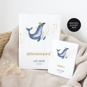 UHeft Hülle "Wal" und Impfpass personalisiert für Mädchen oder Jungen – Untersuchungsheft Baby oder Kind – Schutzhülle – Babygeschenk Geburt