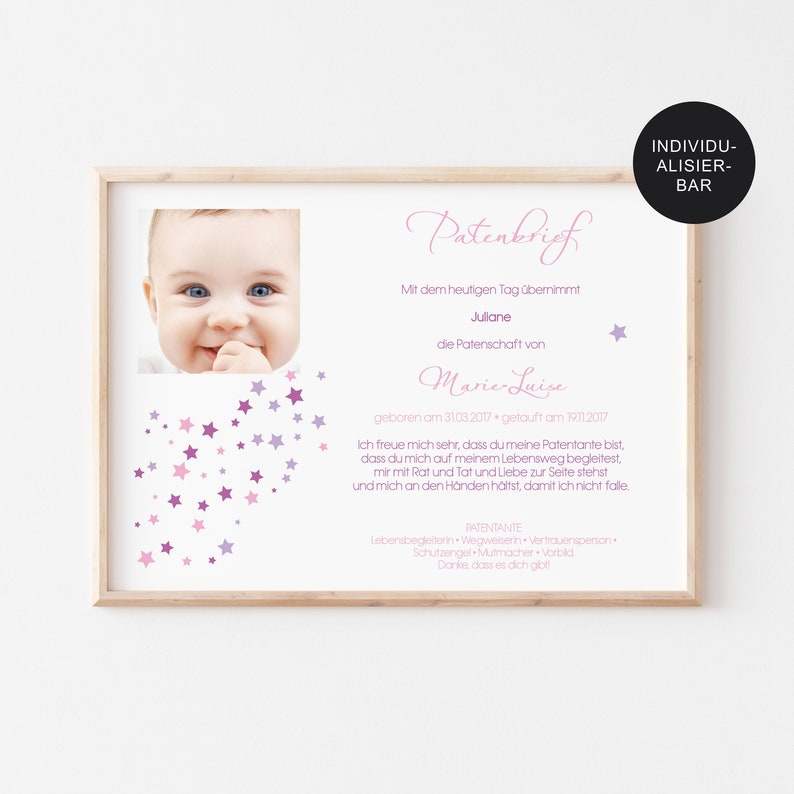 Sponsor Letter Stars Personalized as Baptismal Gift Godmother - Etsy UK