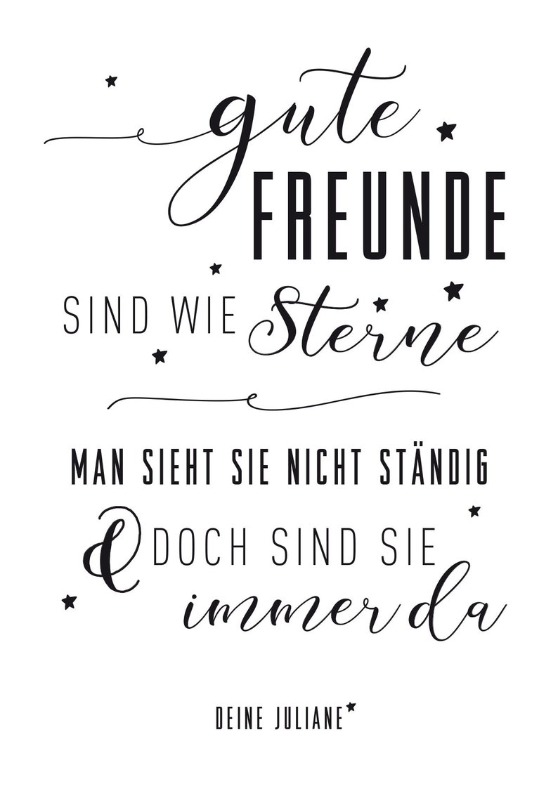 Poster Gute Freunde sind wie Sterne personalisierter als Geschenk zum Geburtstag oder Jahrestag Freundschaft Schwarz Weiß mit Spruch Bild 7