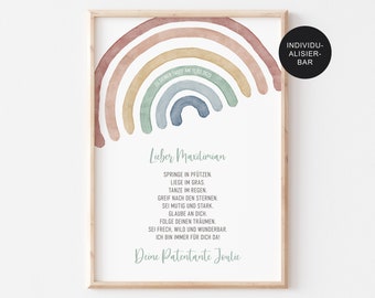 Godparent letter "Colorful Rainbow" personalized as a baptism gift for the godchild – Godparent certificate and sponsorship certificate