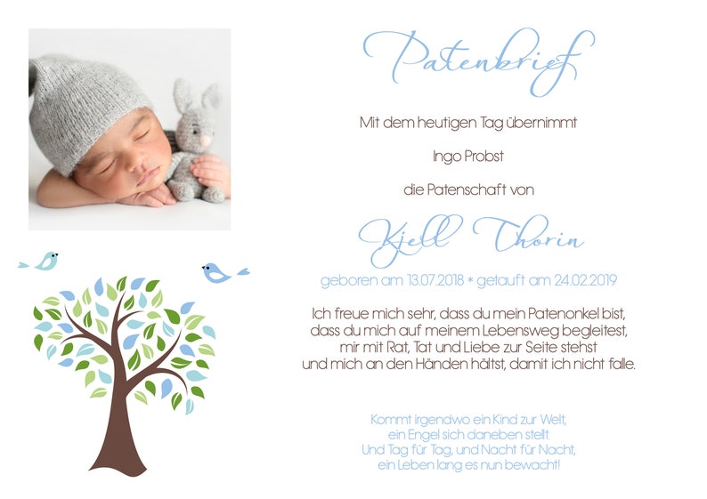 Godparent letter baptism Tree of Life baptism gift for godchild personalized godparent certificate boy baptism letter digital PDF image 6