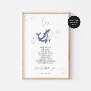 Godparent letter baptism "Whale" - gift to the godchild personalized - godparent certificate and baptism gift boy - baptism letter as PDF