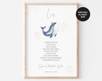 Godparent letter baptism "Whale" - gift to the godchild personalized - godparent certificate and baptism gift boy - baptism letter as PDF