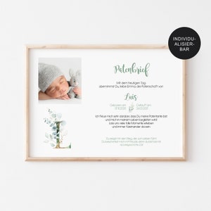 Godparent letter baptism "Eucalyptus" personalized baptism gift godchild - godparent certificate boy or girl - baptism letter