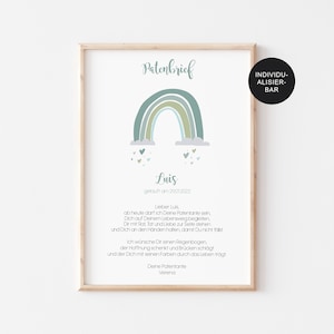 Godparent letter baptism "Rainbow" as a baptism gift for godchild personalized - godparent certificate for boy - baptism letter - digital