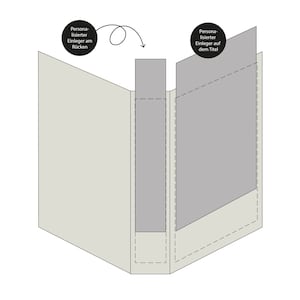 May include: A diagram showing how to insert a personalised insert into a folder. The insert can be placed on the spine or on the front cover of the folder.